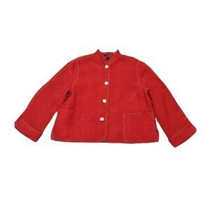 Linda Allard Ellen Tracy‎ Red Linen Blazer Sz 14 Midi Cuffed Sleeve Office